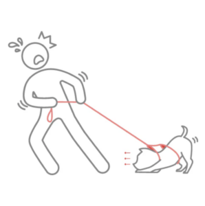 犬のハーネスが抜ける瞬間のイラスト|散歩中に脱走する危険な状況