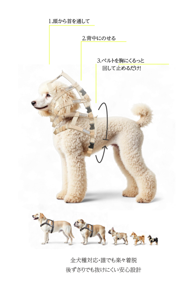 小型犬から大型犬まで抜けない安心ハーネス